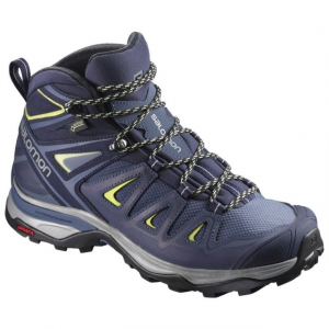 Salomon X ULTRA 3 Mid GTX Hiking Boots Womens, Crown Blue/Evening Blue/Sunny Lime, 10 US